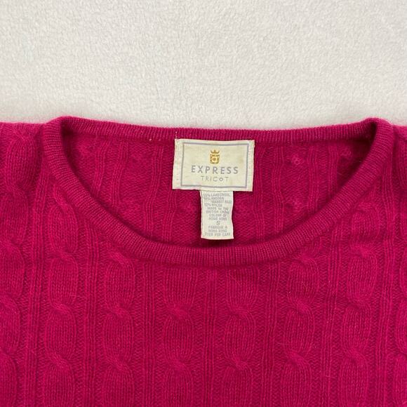 Vintage Express Tricot Sweater Sz Small Pink Wool Angora Cable Knit Crewneck 90s - Picture 2 of 13